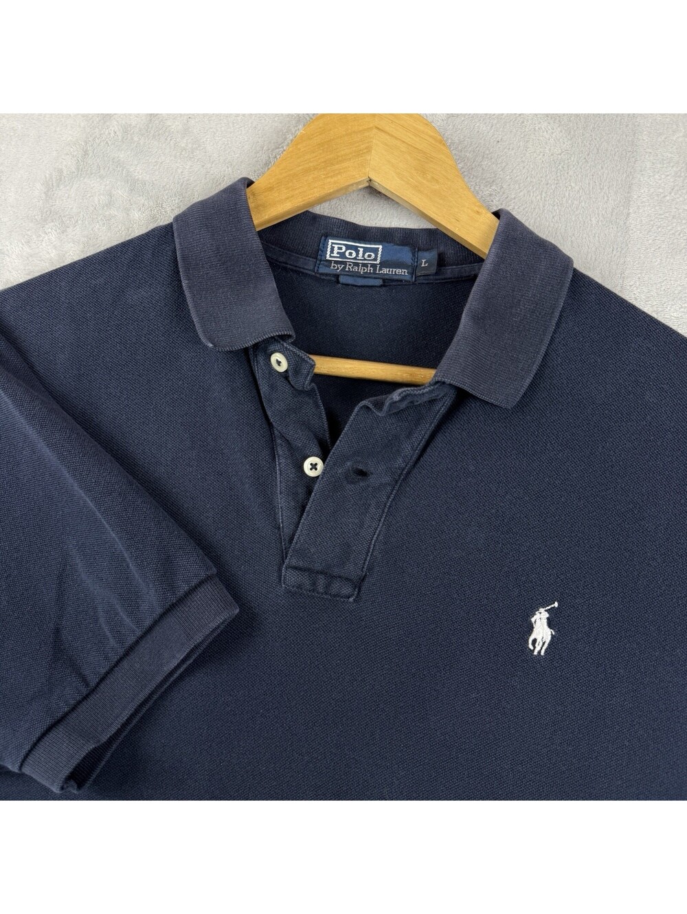 Polo Ralph Lauren Men Polo Shirt Navy White Pony Size L Preppy Casual Classic